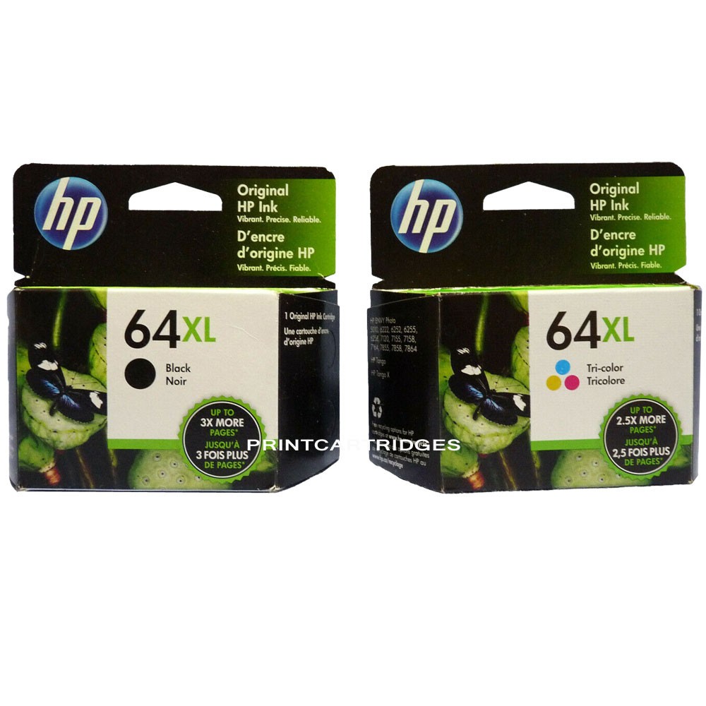 Genuine HP 64XL Black and Tri-Color Ink Cartridges 64XL Black 64XL Color NEW