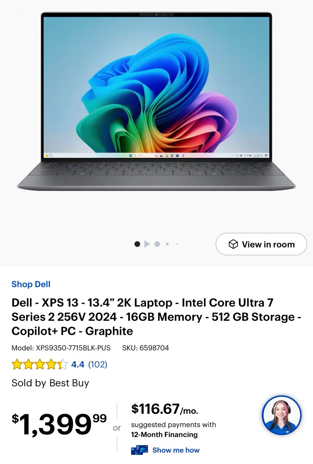 Dell - XPS 13 - 13.4” 2K Laptop - Intel Core Ultra 7 Series 2 256V 2024 - 16GB M