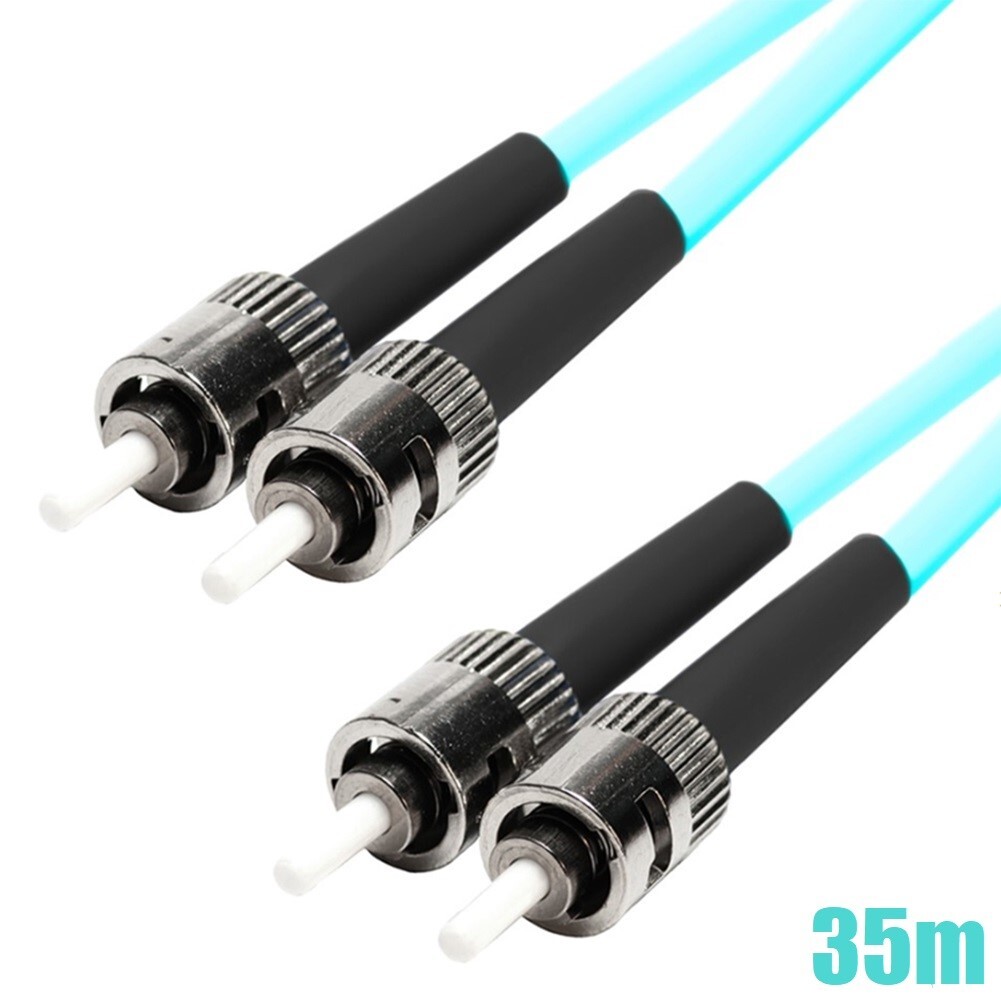 35M ST/ST OM3 Duplex 50/125 Multi Mode Fiber Optic Optical Patch Cable OFNR Aqua