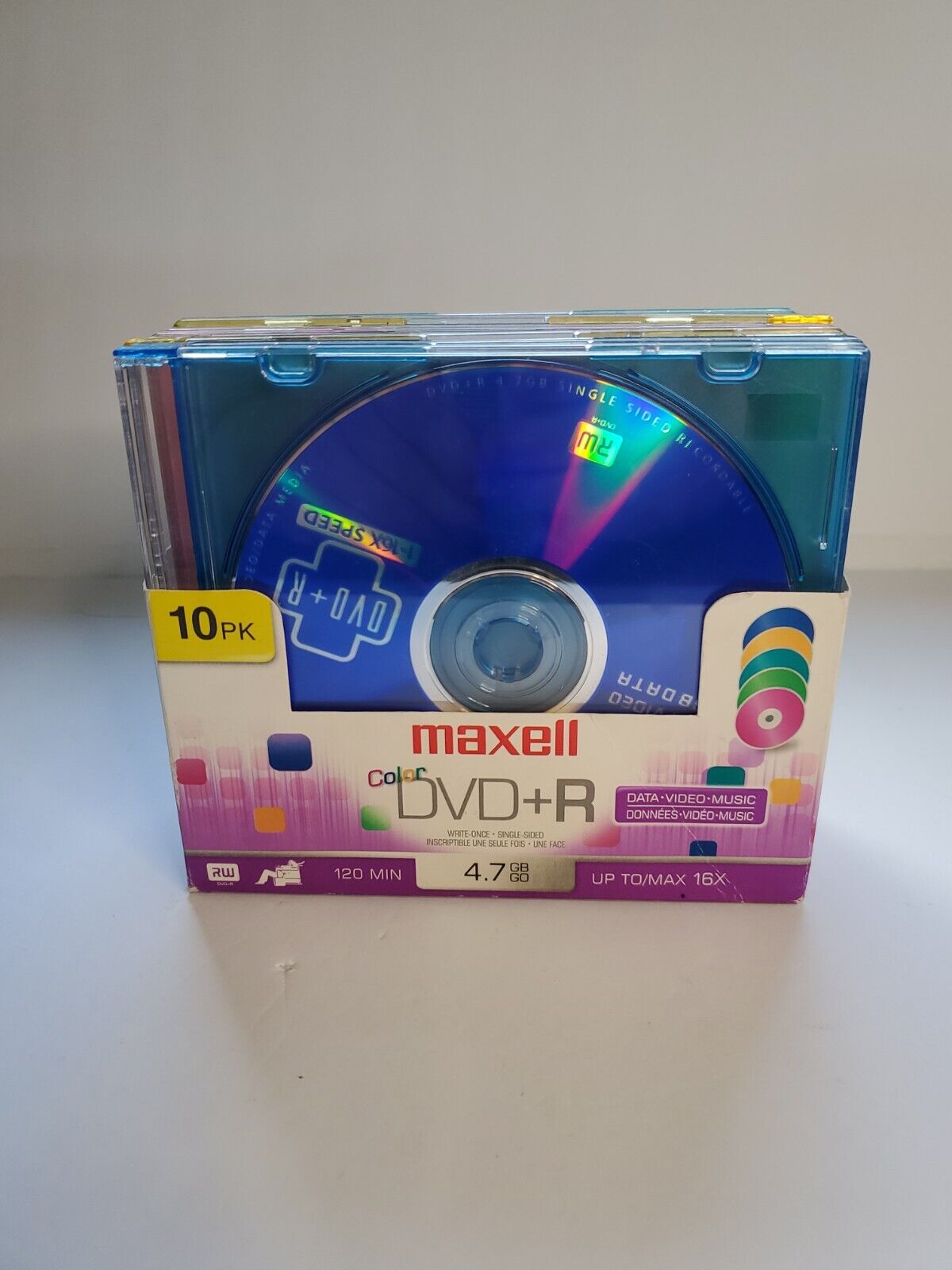 MAXELL COLOR DVD-R 10 PACK 4.7GB 120 MIN BRAND NEW IN OPEN PACKAGE 