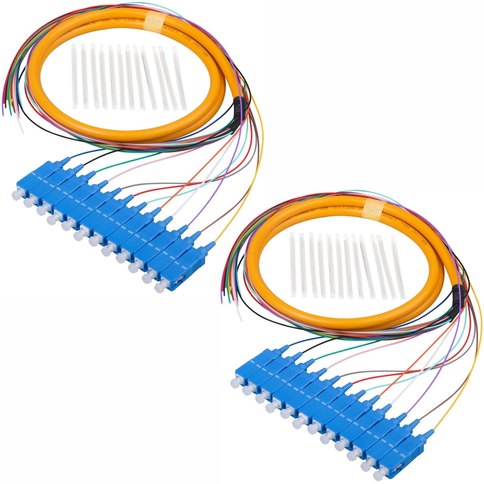 2 Pack SC/UPC Fiber Optic Pigtail 1.2m 12 Strand SingleMode 9/125 Patch Cords