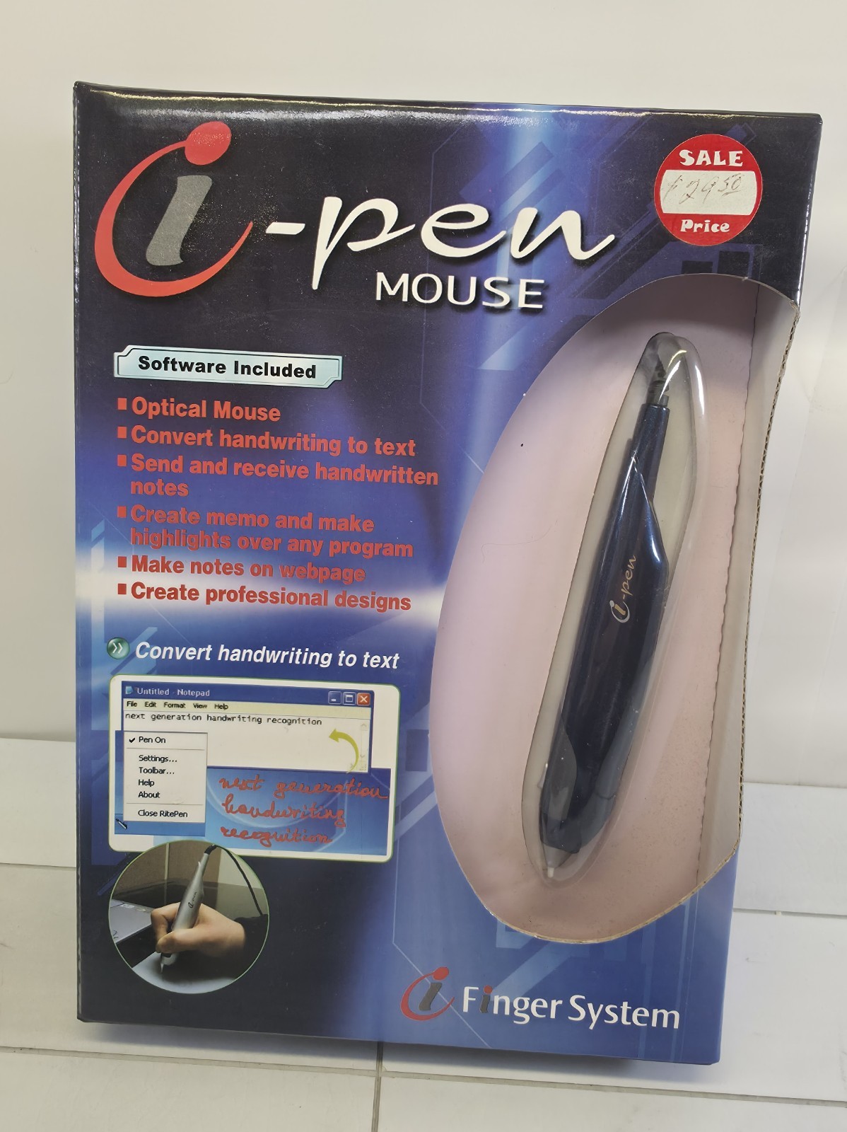 Vintage i-Finger System i-Pen Optical Mouse With Software USB Model FM-100BN NEW