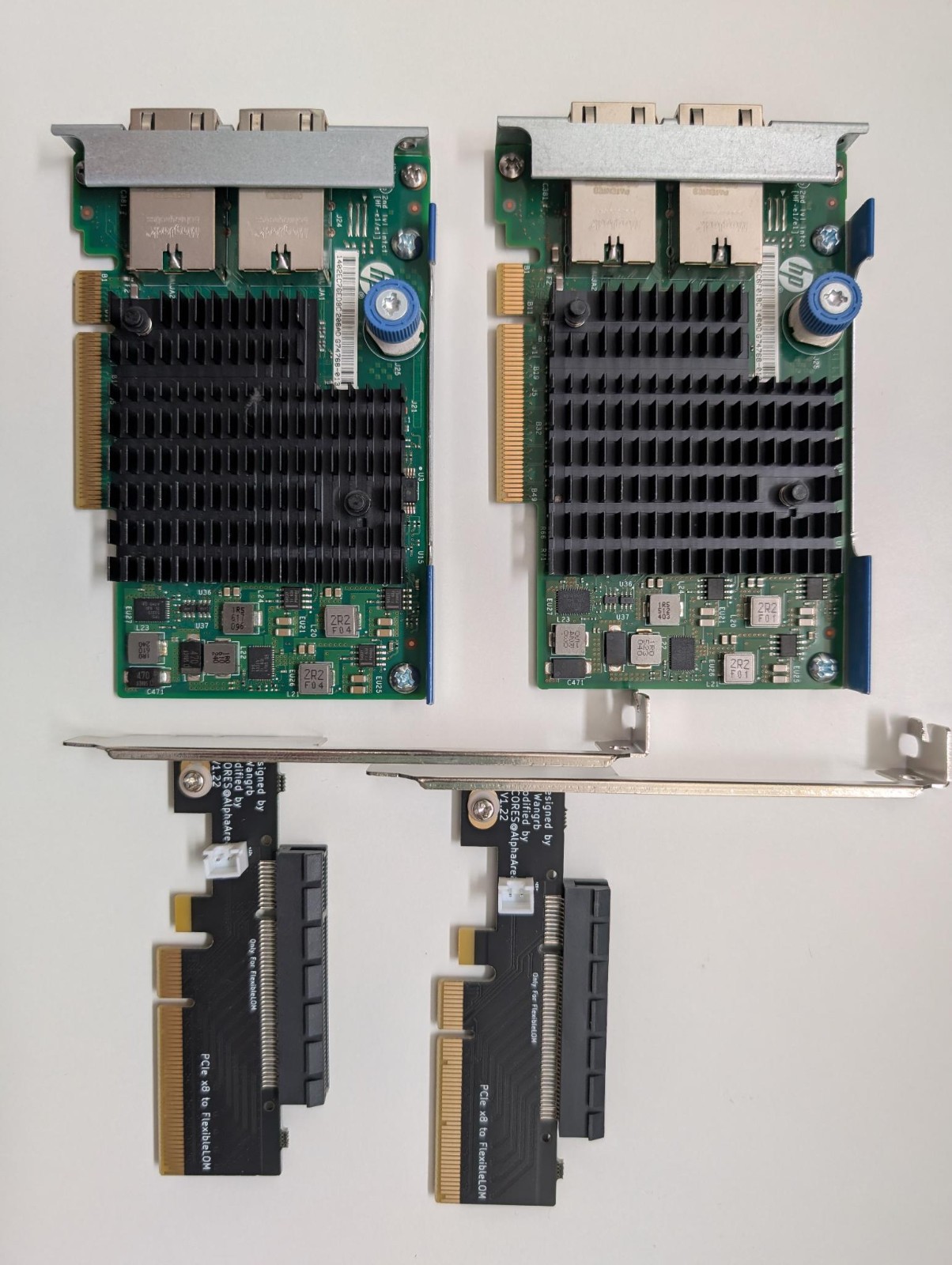 2x HPE 561FLR-T 10GbE Dual RJ45 Card + PCIe x8 FlexibleLOM Riser 701525-001