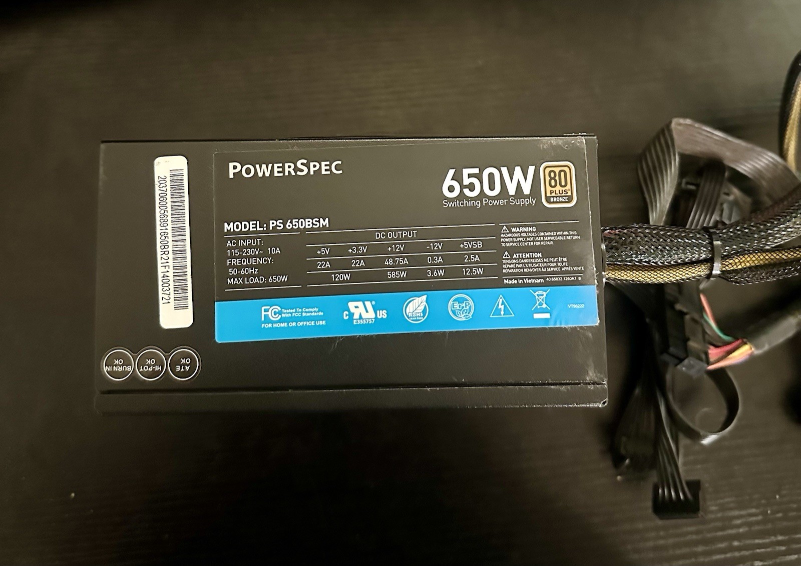 PowerSpec PS 650BSM 650BSM 80 Plus Bronze 650W Semi Modular Switching Power Supp