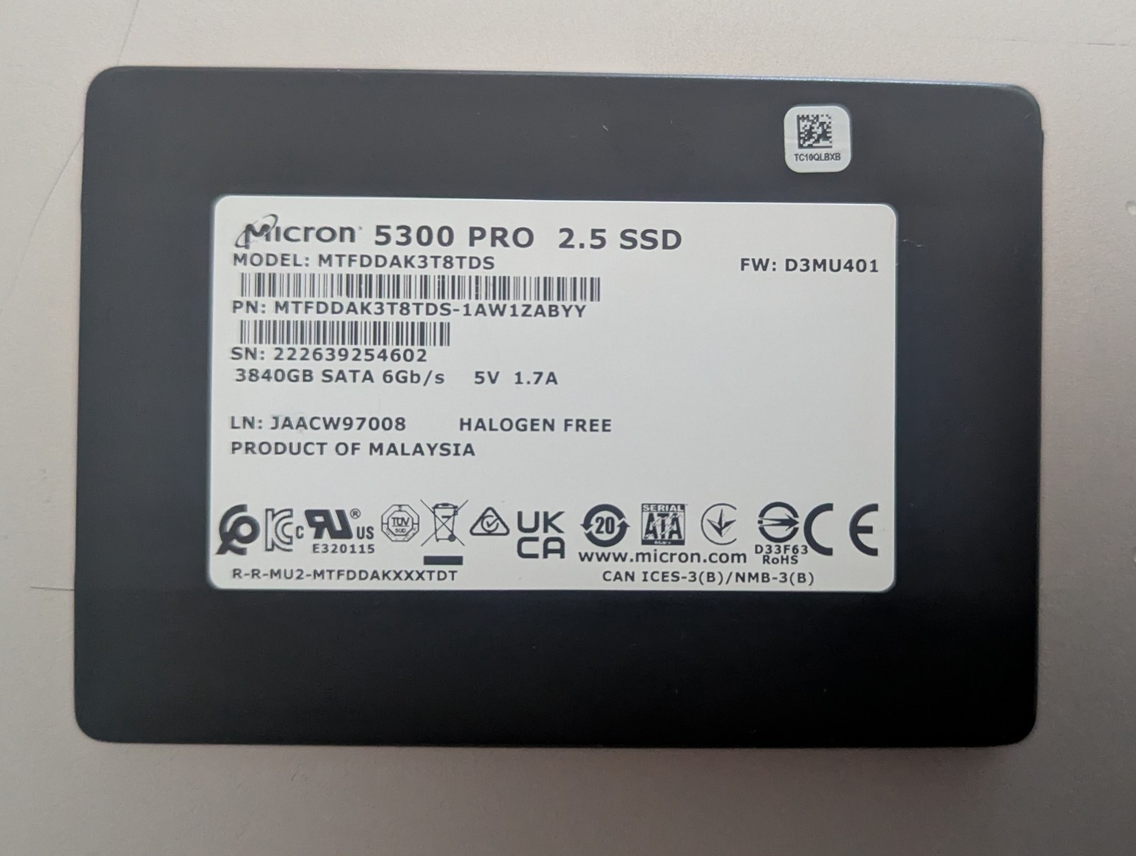 Micron 5300 PRO 3.84TB 2.5in SATA III 6Gb/s Internal SSD MTFDDAK3T8TDS 99%
