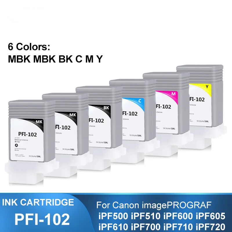 6Colors/Set PFI-102 130ML Compatible Ink For Canon iPF500/510 iPF600 iPF610 