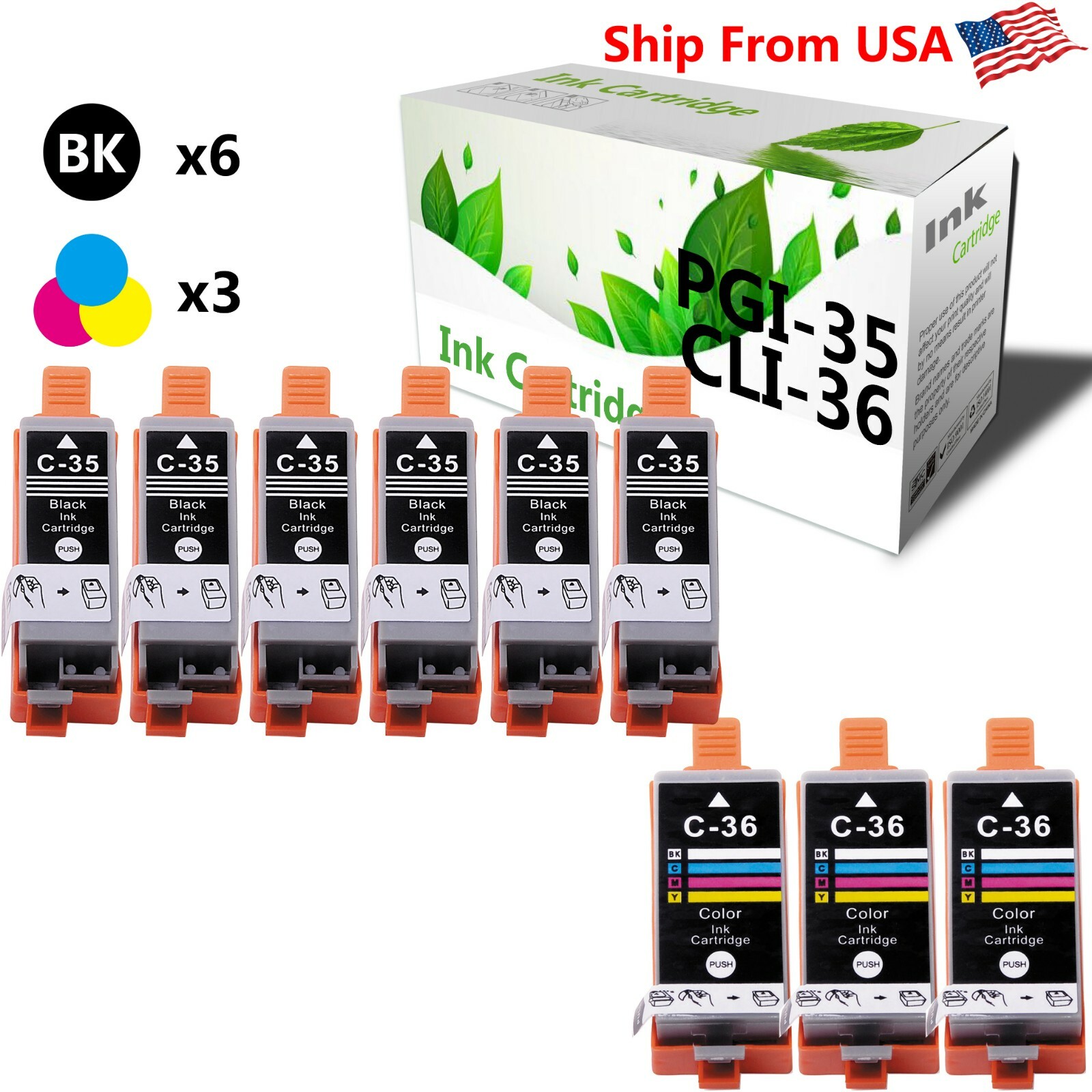 9 Pack PGI35 CLI36 Ink Cartridge use for Canon PIXMA IP100 iP110