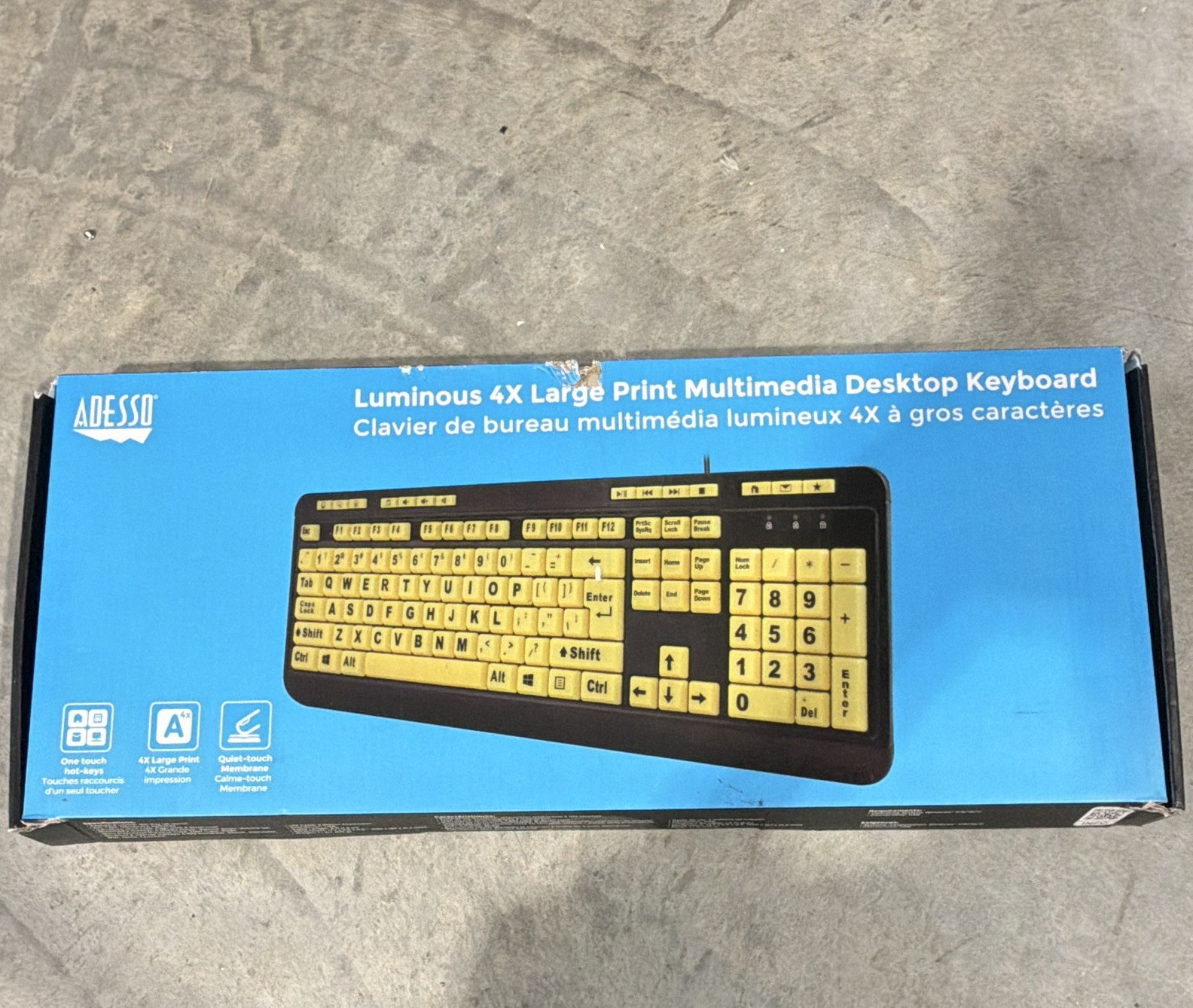 Adesso AKB-132UY 4X Large Print USB Wired Multimedia Keyboard Yellow/Black