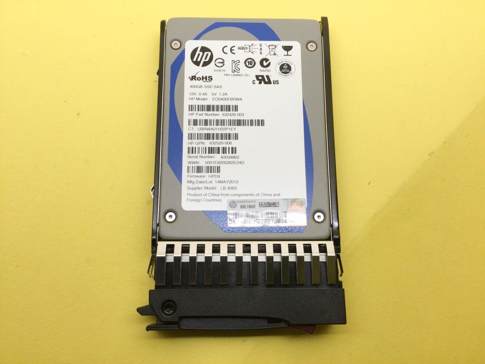 632494-B21 HP 400GB 6G SAS SLC SFF (2.5-INCH) ENT SSD 632630-001