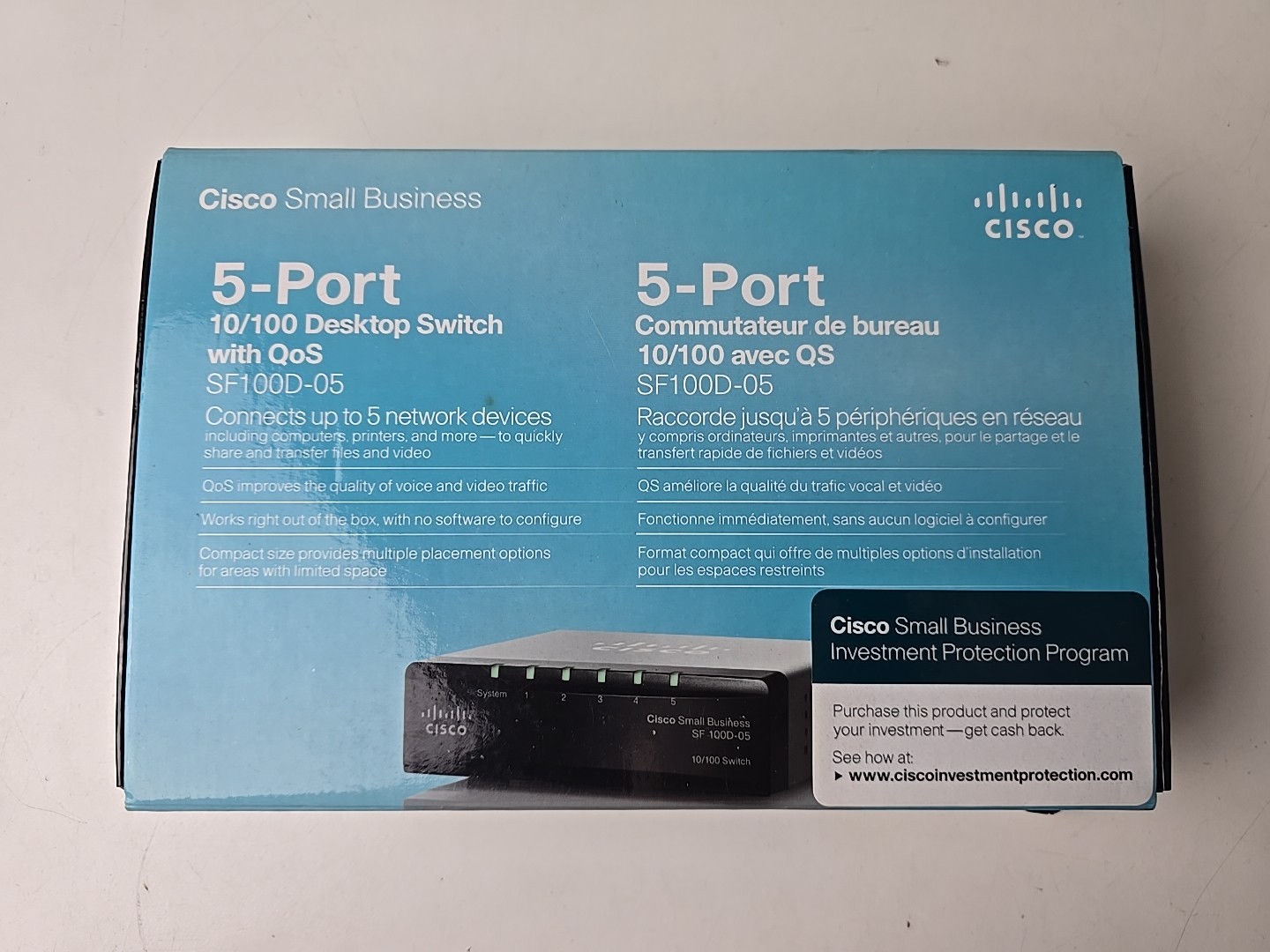 Cisco Small Business SF100D-05 5-Port Desktop Switch with QoS New Open Box