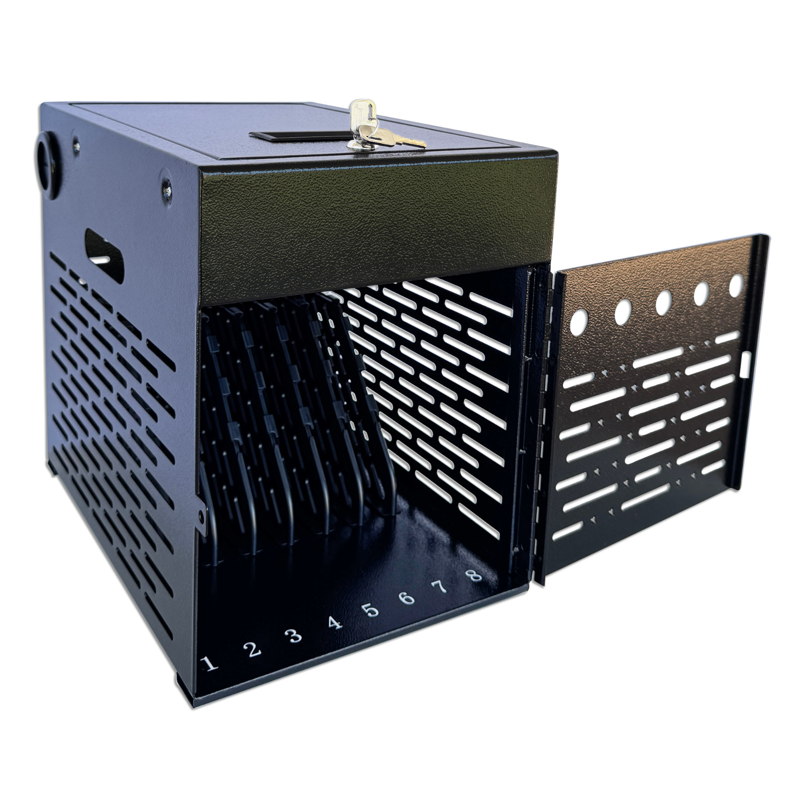 8-Device Tablet Charging Station, Lockable Steel Case Fits 14" Chromebooks, iPad