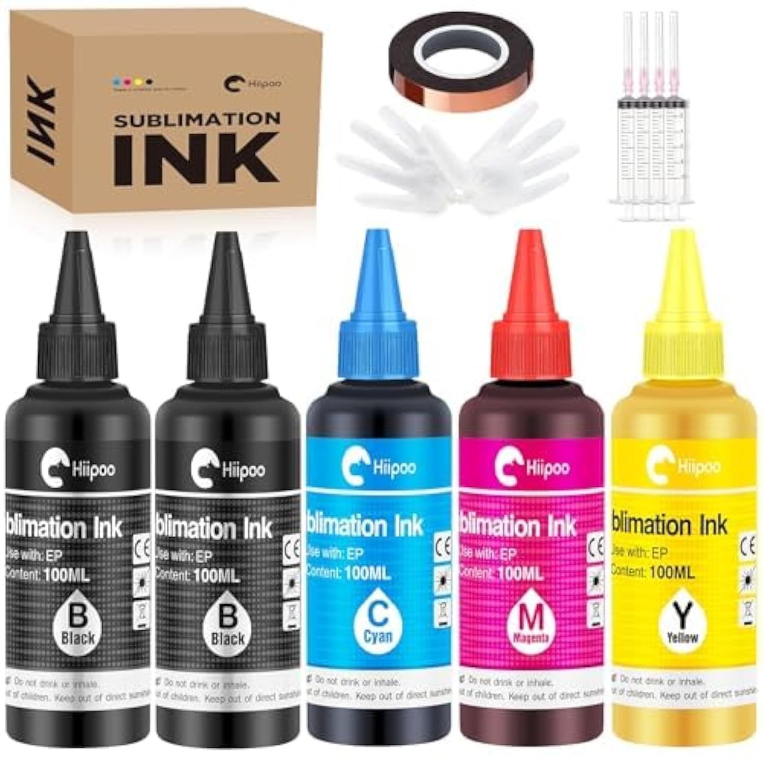 Hiipoo 500ML Sublimation Ink Refill for ET2400 ET-2720 5x100ml, B/B/C/M/Y