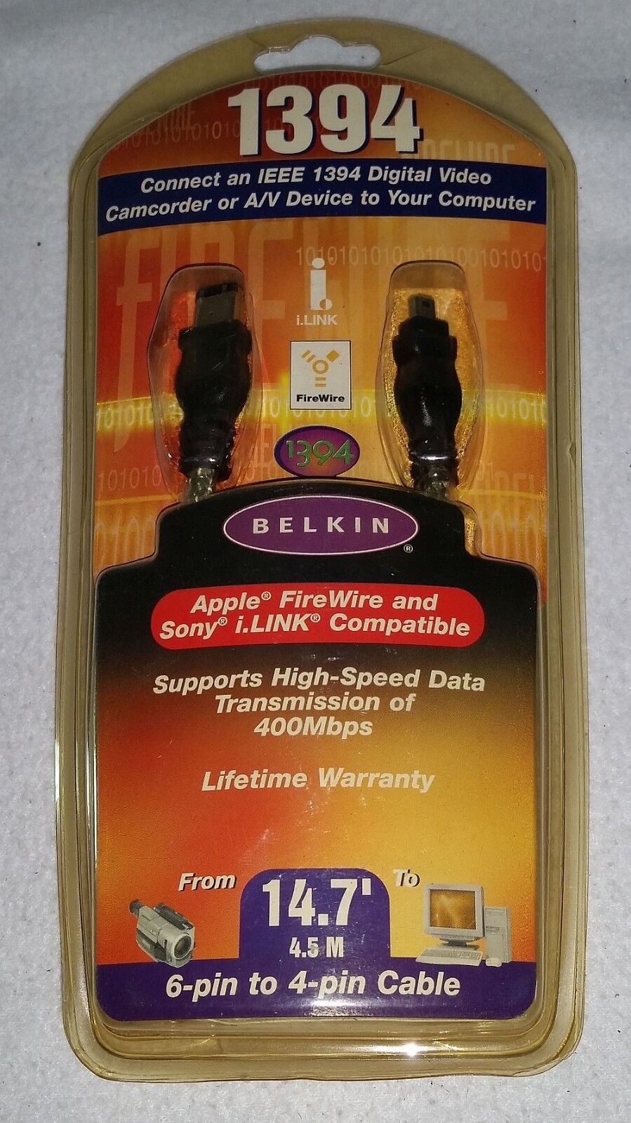 Belkin F3N401-14-ICE 14 ft. IEEE 1394 FireWire Compatible Cable 6-pin/4-pin NEW