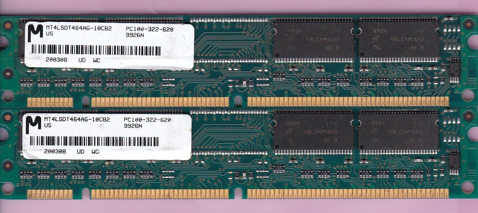 64MB 2x32MB PC-100 Micron Memory Kit PC100 3.3V SDRAM 4Mx64 MT4LSDT464AG-10CB2