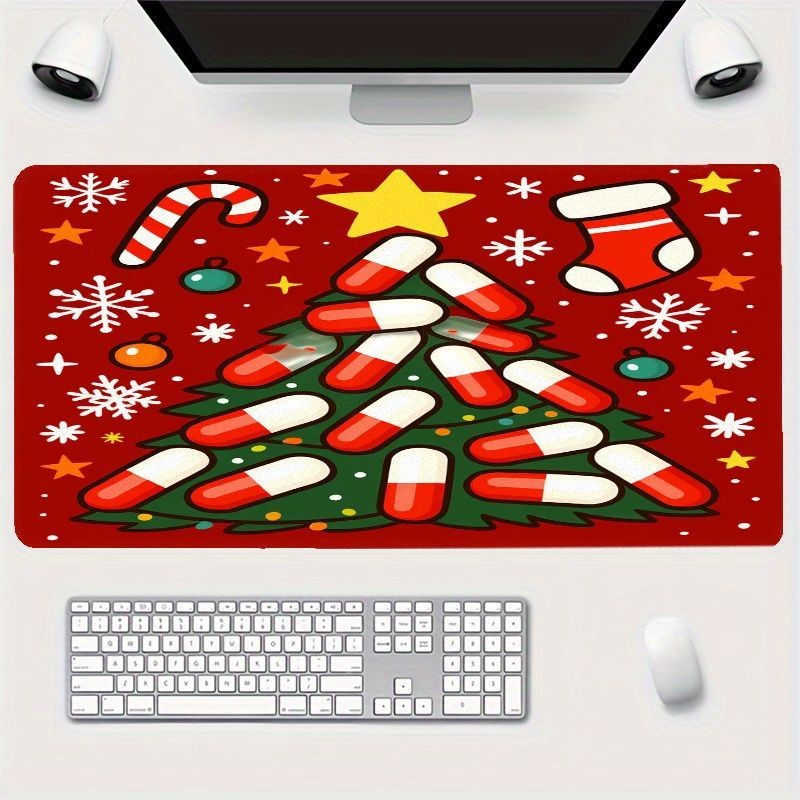 Holiday Theme Large Mouse Pad, Christmas Tree Design with Red and White Candy