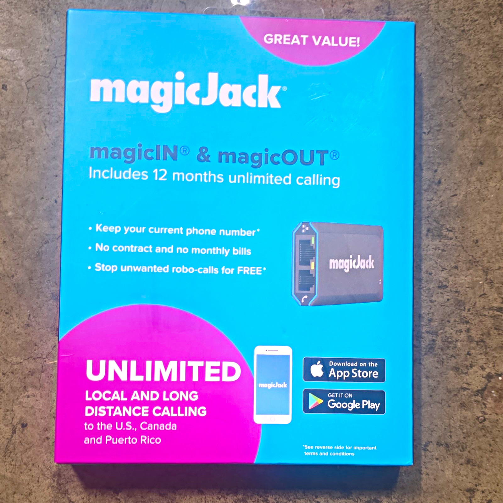 magicJack magicIN & magicOUT VoIP Adapter 1 Line USB/RJ-45 Black w/ Voicemail