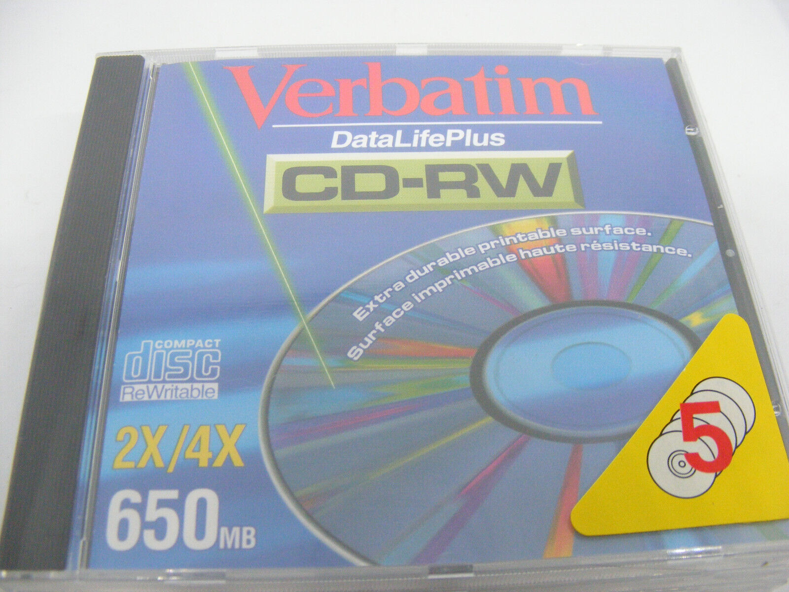 Verbatim DatalifePlus CD-RW 2x/4x 650mb 5 Disks new