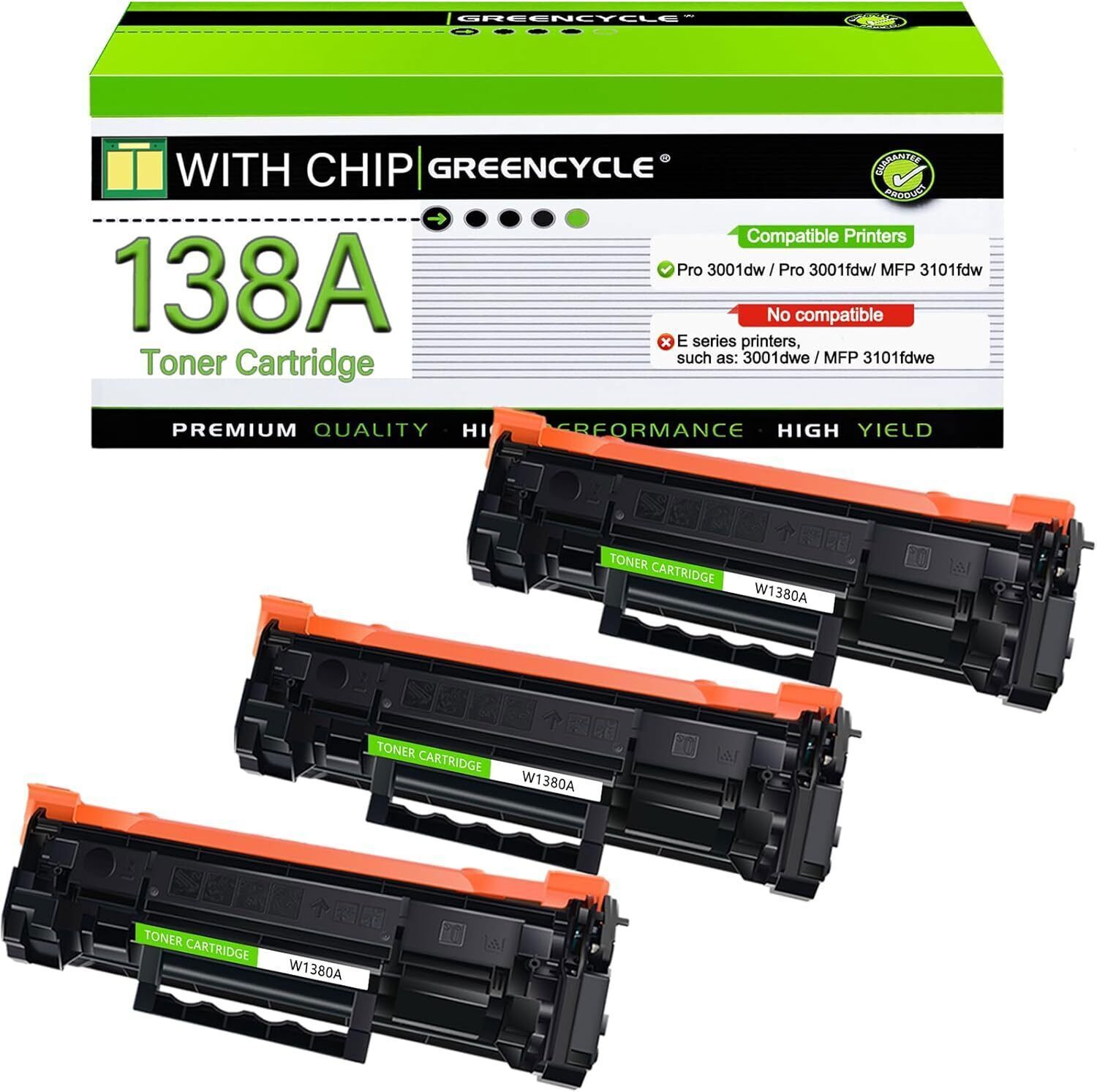 3PK W1380A Toner Cartridge with Chip Fit for HP LaserJet Pro 3001dw MFP 3101fdw