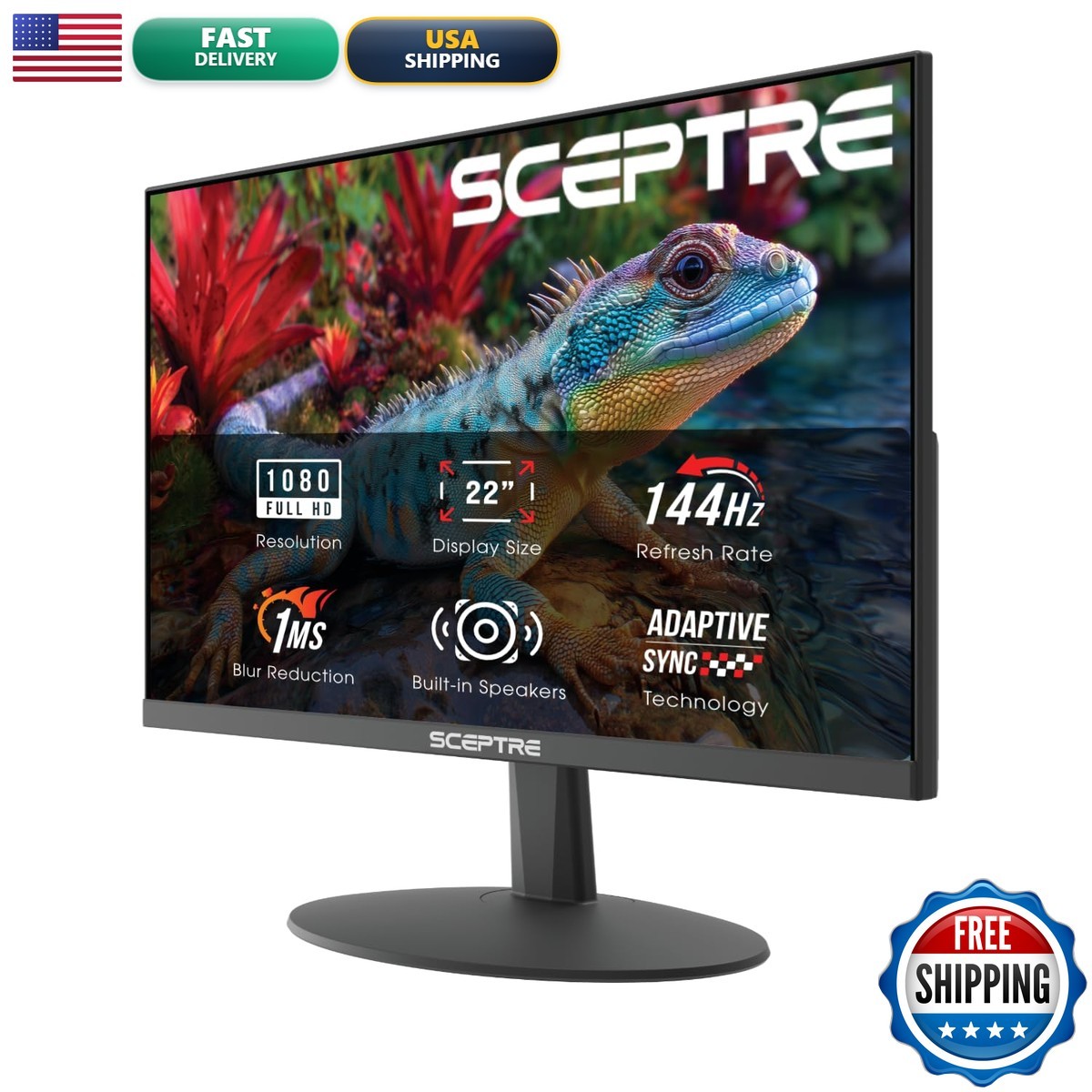 Sceptre E225W-FW144 22-Inch Gaming Monitor Machine Black