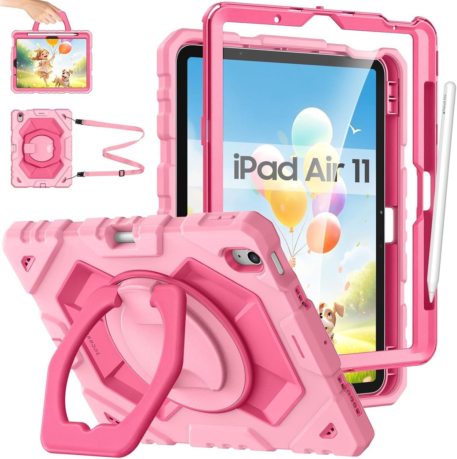 Shockproof Case for iPad Air 11-inch M4/M3/M2 Heavy Duty Cover w/ Rotating Stand