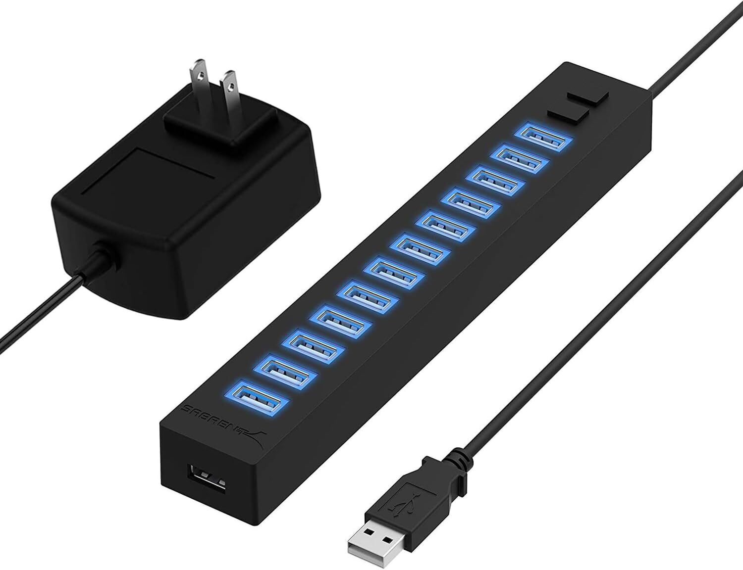 Sabrent 13 Port High Speed USB 2.0 Hub with Power Adapter and 2 Control Switches