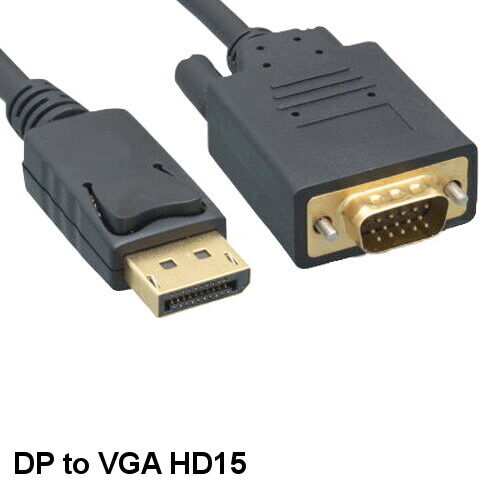 KNTK 10ft DisplayPort 1.2 to VGA Cable 28 AWG Gold-Plated Connector DP HD15 Cord