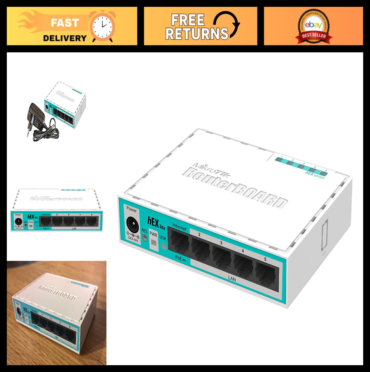 5-Port Router, 10/100 PoE, Mikrotik RouterBOARD hEX Lite, RB750r2, High-Speed Ne
