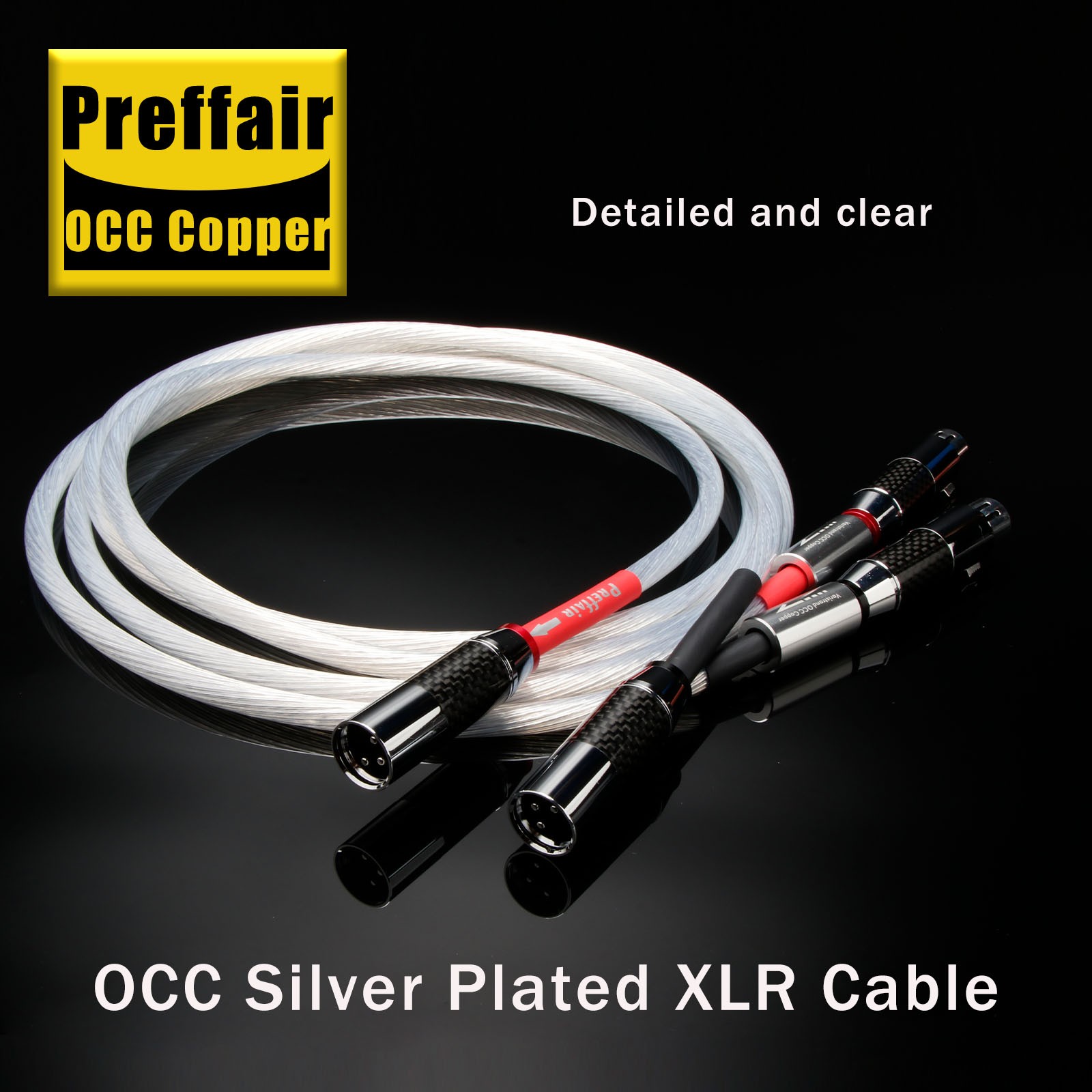 Preffair OCC Copper Silver Plated Audio Cable XLR Female to Male OD:8mm