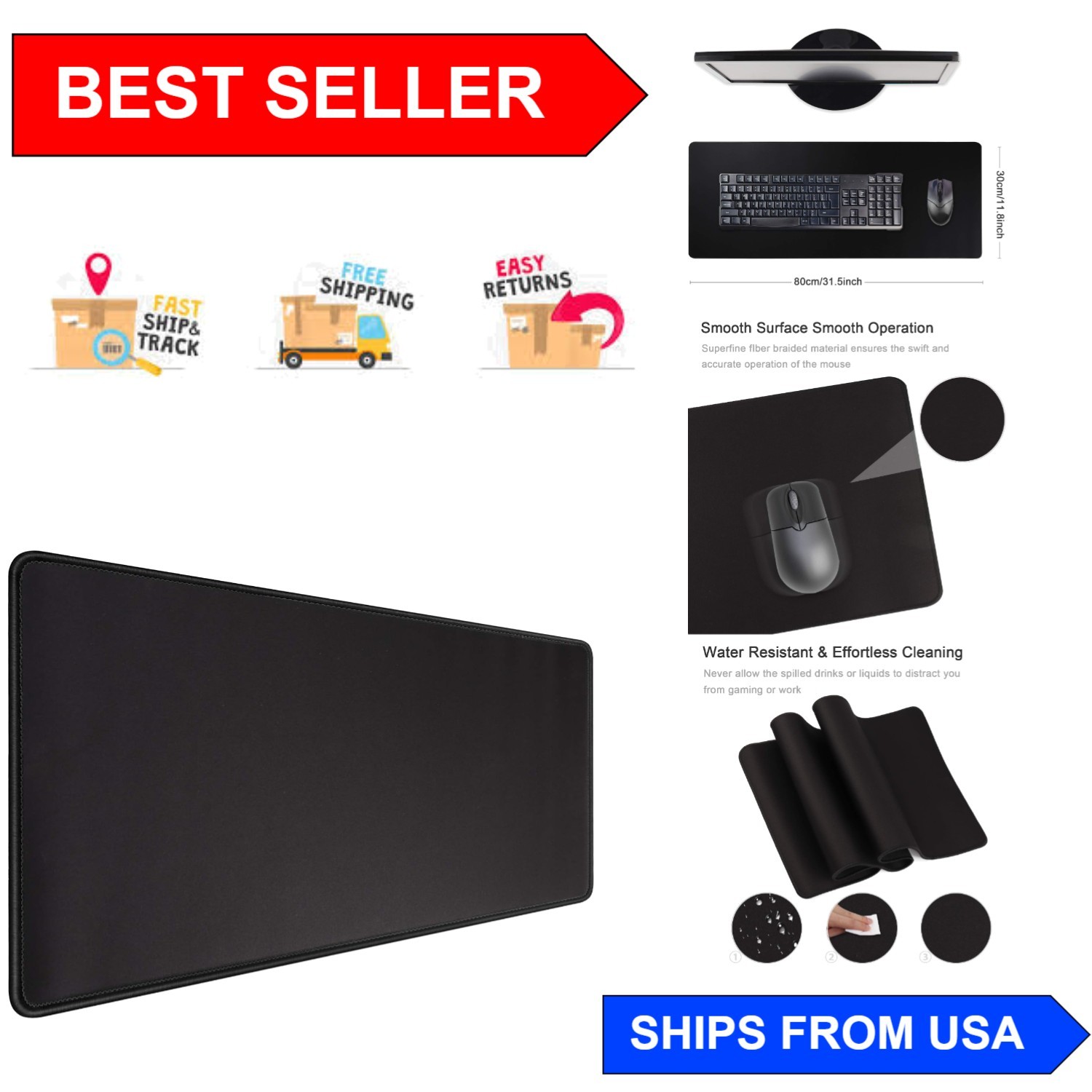 High-Performance 35.4x15.7 Inches Gaming Mouse Mat with Anti-Fray Edges