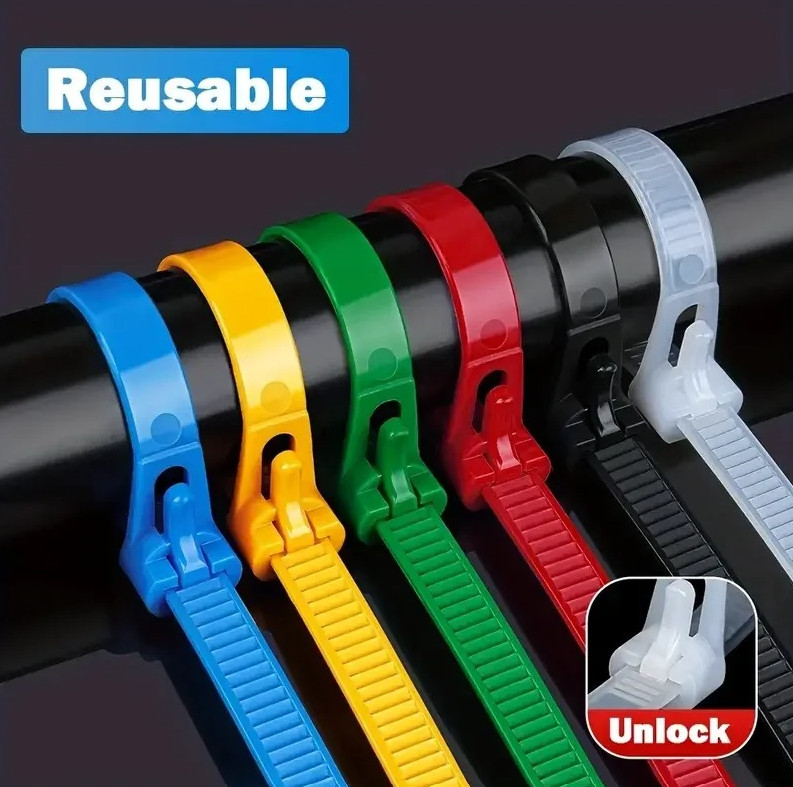 100pcs Reusable Nylon Cable Ties 150mm/6in Mixed Colors Lock Loop Organizer