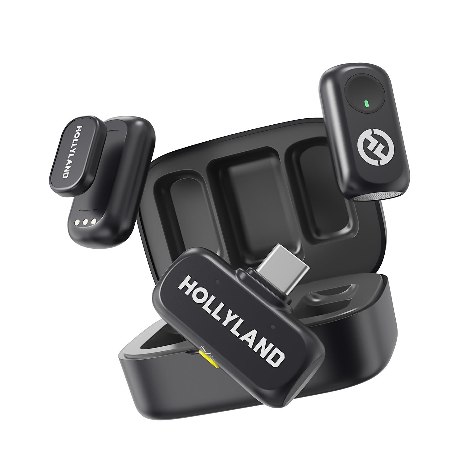 Hollyland Lark A1 Wireless Microphone Duo (USB-C RX + Charging Case), Black