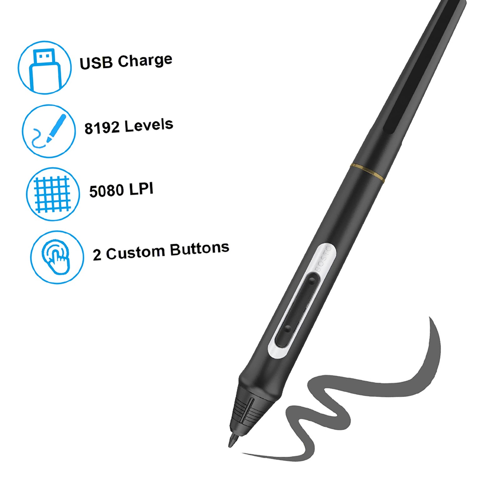 BOSTO Rechargeable Pen Digital Pen 8192 Levels Pressure Stylus Pen With 20p JCDK