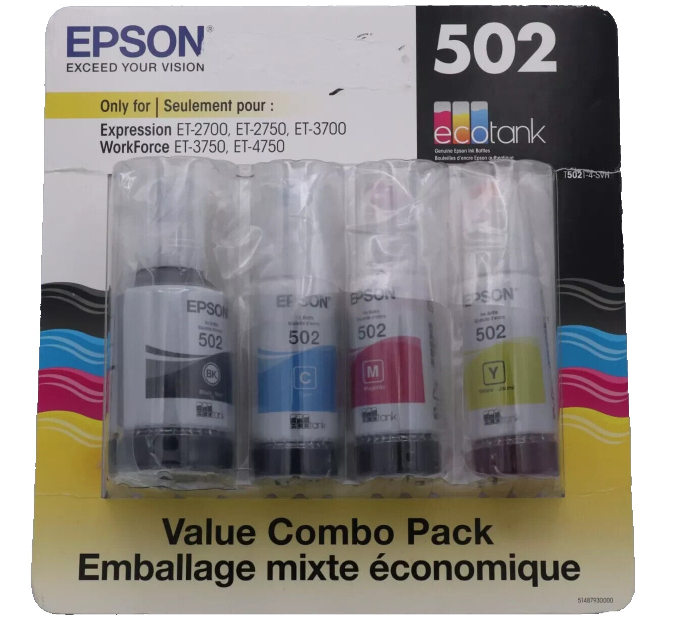Genuine Epson 502 Ink Value Combo For ECO-TANK ET-2850 Printers-OEM Ink-4PK