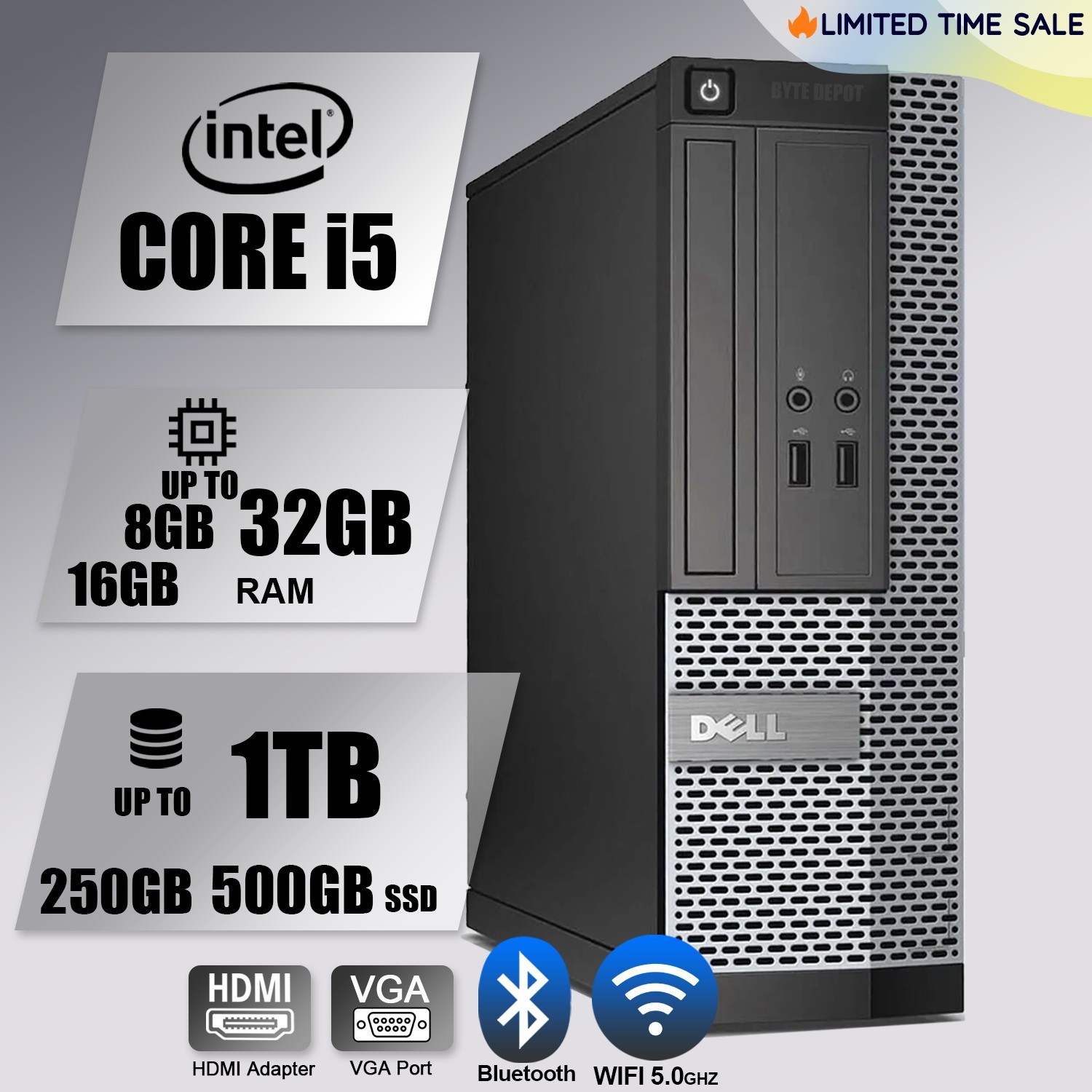 DELL Desktop Computer PC i5, up to 64GB RAM 17TB SSD HDD,  Windows 11/10,DVD-RW