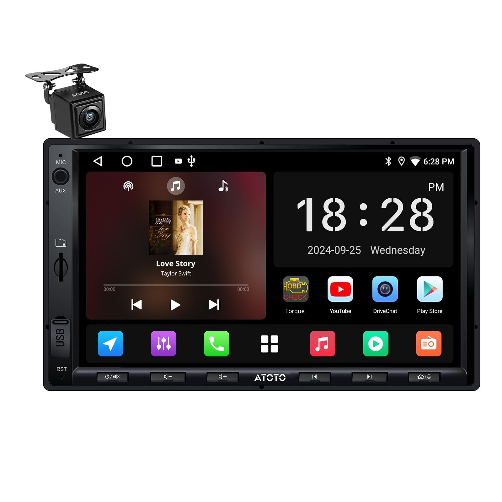 A5L 7" Android Double DIN Car Stereo, Wireless CarPlay & Android Auto
