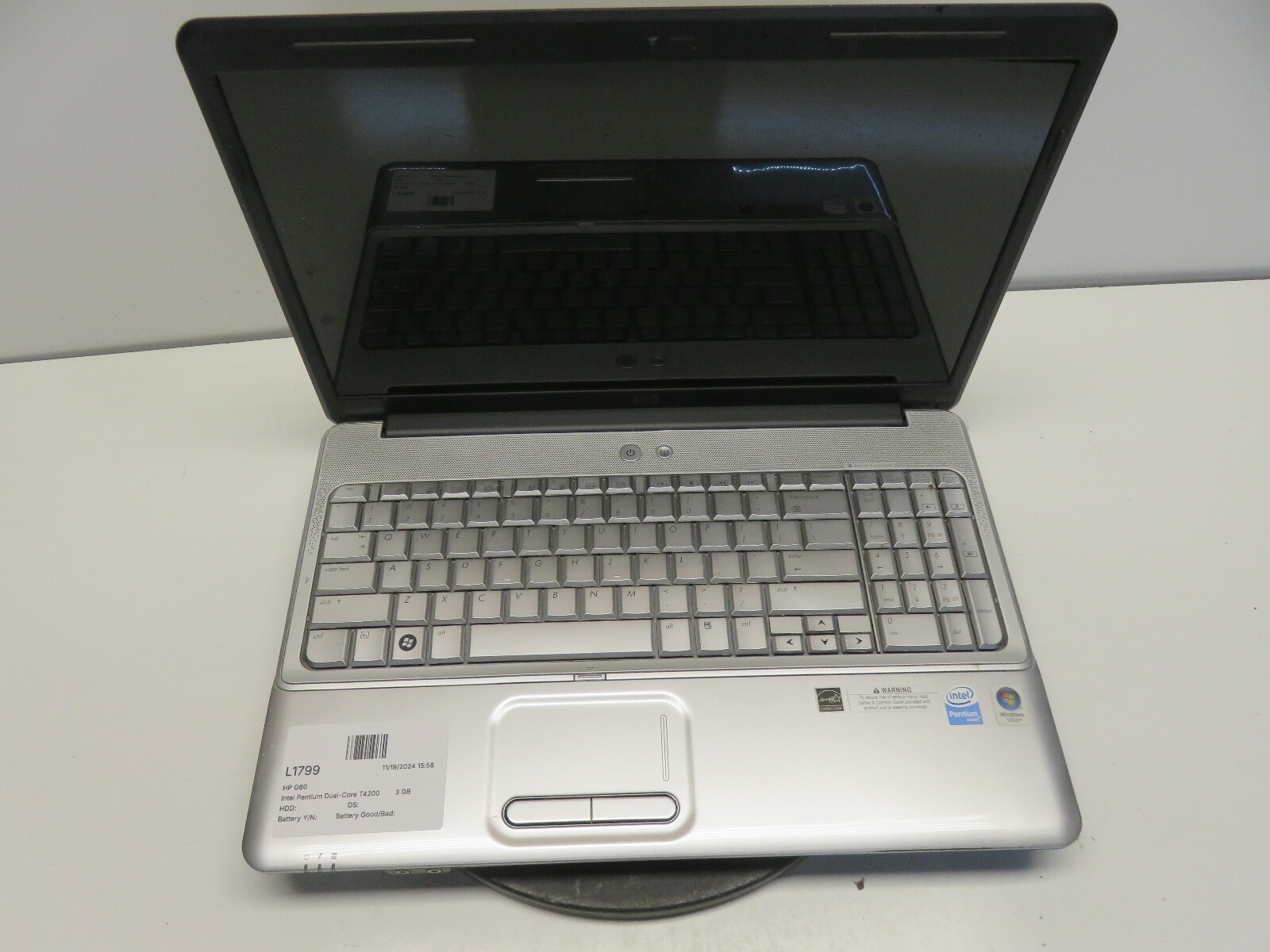 HP G60-235dx Intel Pentium Dual-Core T4200 2GHz 3 GB NO HDD No Batt