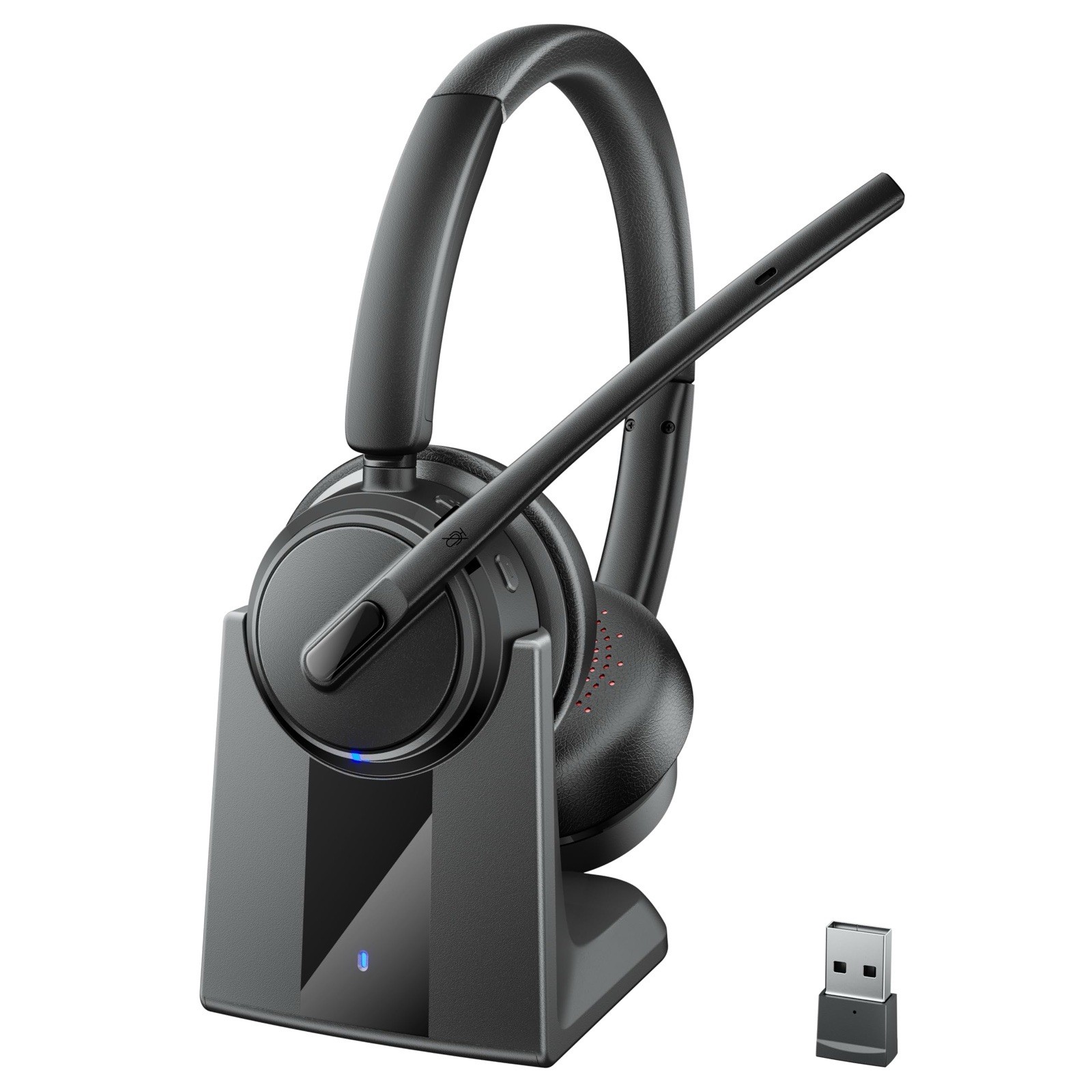 Mopchnic Wireless On-Ear Bluetooth Headset Noise Cancel Mic USB Dongle Base