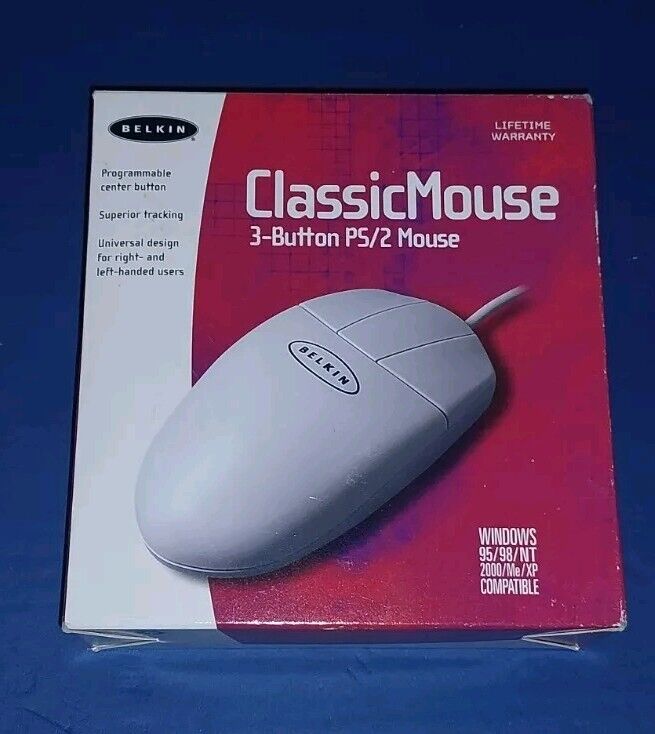 Vintage BELKIN Classic Mouse: 3-Button PS/2 Mouse Windows 95/98/NT - P56431