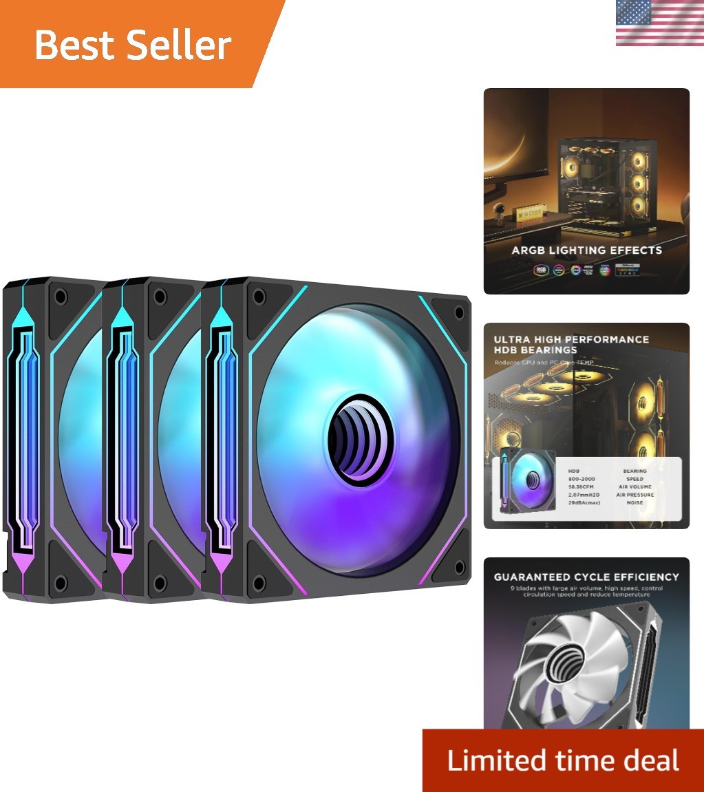 Prism4 Pro X3 120mm ARGB Case Fans,Infinity Mirror RGB Light Effect 5V 3PIN M...
