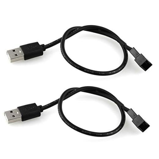 DGZZI USB to 3Pin Cable 2PCS 30cm/12Inch USB to 3-Pin PWM 5V USB Sleeved Fan