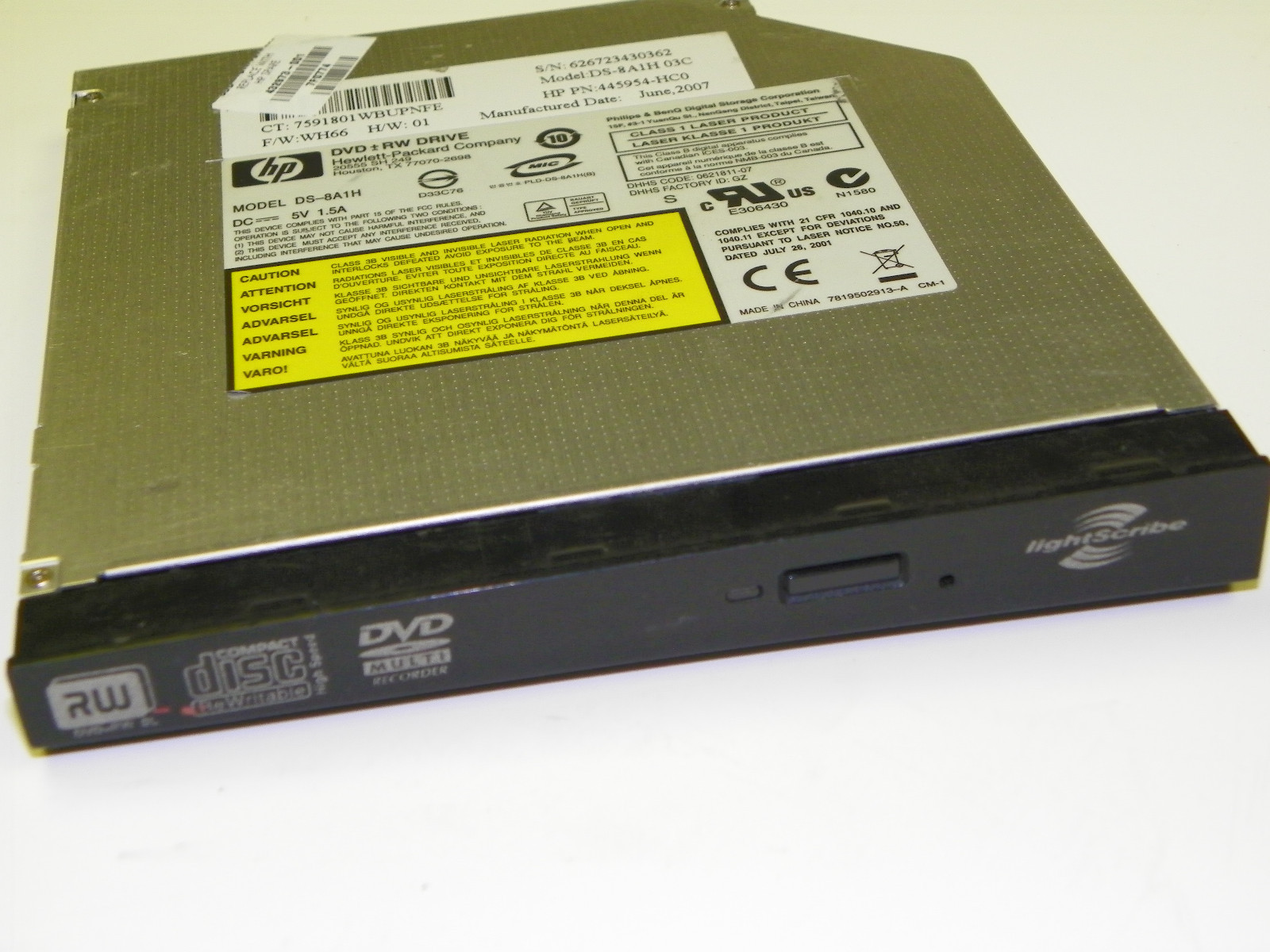 DS-8A1H Slim IDE DVD±RW Lightscribe HP Laptop Drive 432973-001