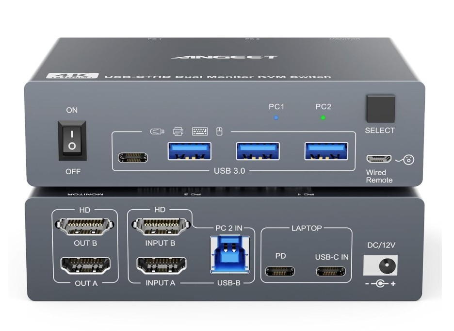 KVM Switch 2 Monitors 1 Laptop 1 Desktop 4K@60Hz, Dual Monitor KVM Switch Dockin