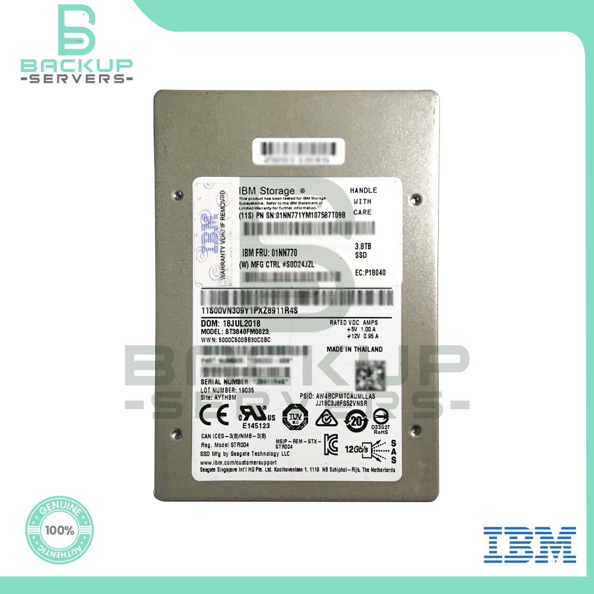 ST3840FM0023 IBM Seagate 3.8TB 2.5" SAS 12Gbps 01NN770 Solid State Drive
