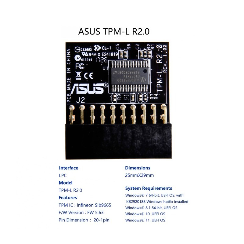NEW ASUS TPM-L R2.0 TPM Module (20 Pin 20-1) Trusted Platform 