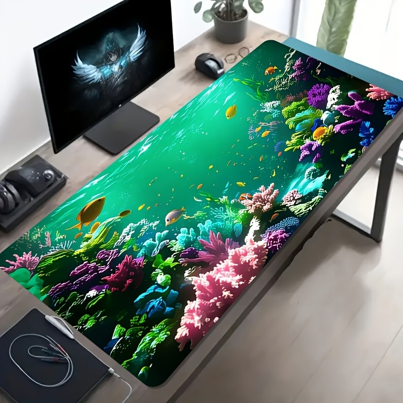 1pc Large Esports Gaming Mouse Pad, Azure Coral Reef Fish Swimming And Playing