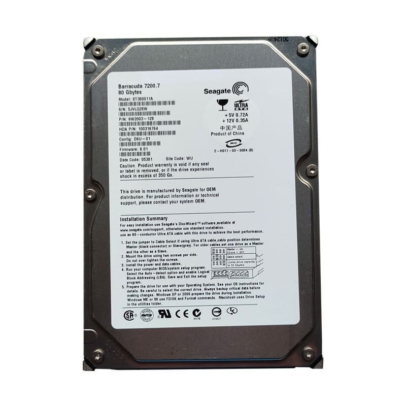Seagate 80GB ST380011A 7200RPM PATA IDE 3.5" Internal HDD Hard Disk Drive
