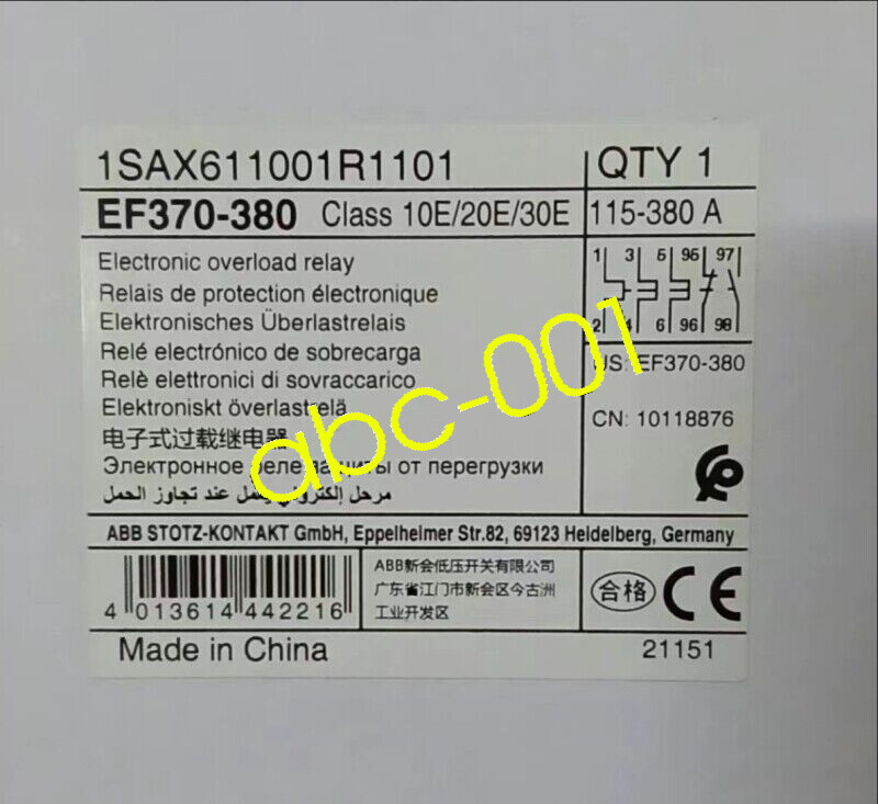 1pc ABB EF370-380 Electronic Overload Relay 115-380A 1SAX611001R1101 DHL FEDEX