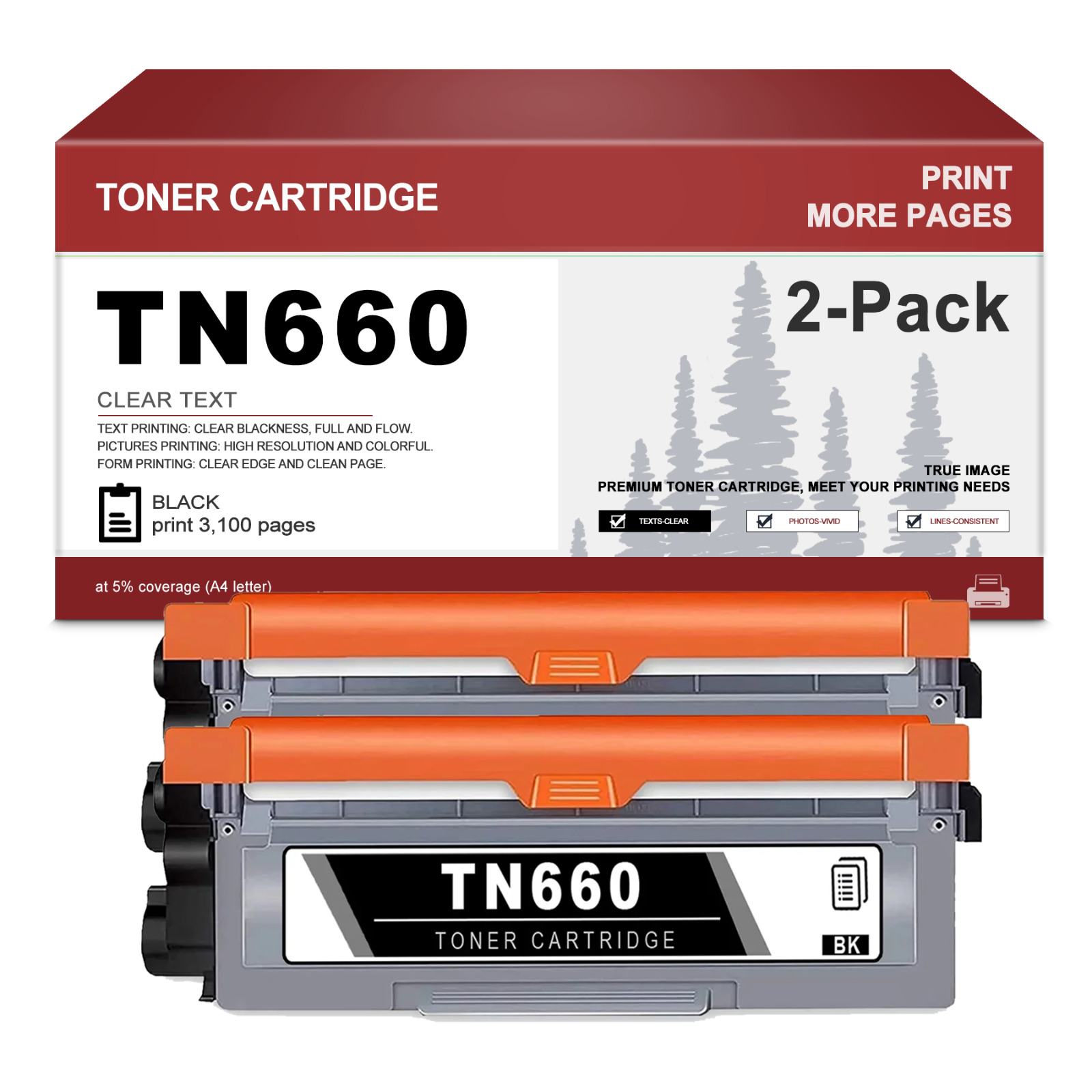 TN660 TN630 Replacement For Brother 2BK Toner Cartridge MFC-L2680W DCP-L2520DW
