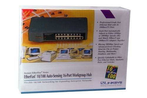 Linksys 10/100Mbps Auto-Sensing 16-Port Workgroup Hub (Brand New, Sealed)