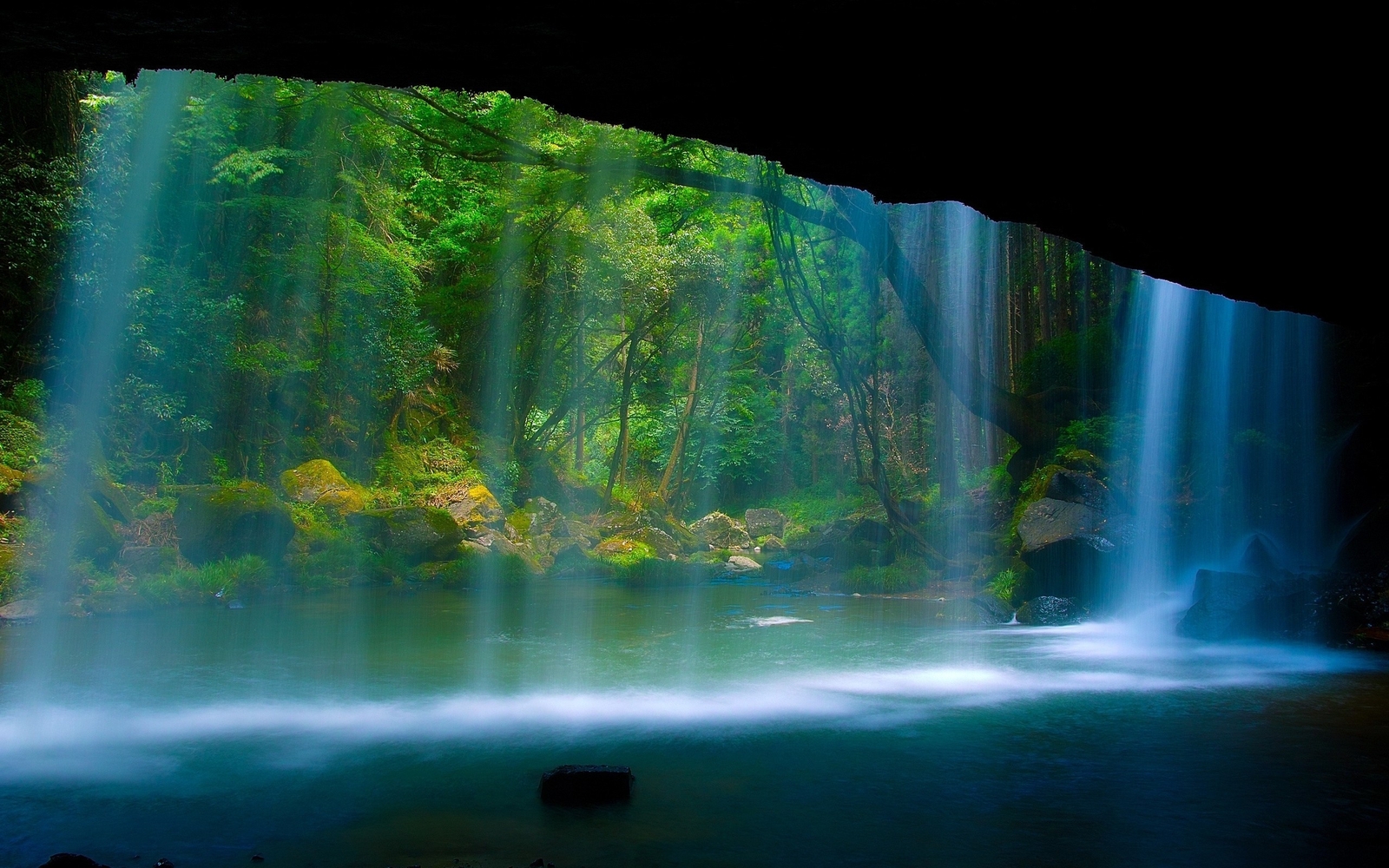 Landscape cave waterfall forest Custom Gaming Mat Desk